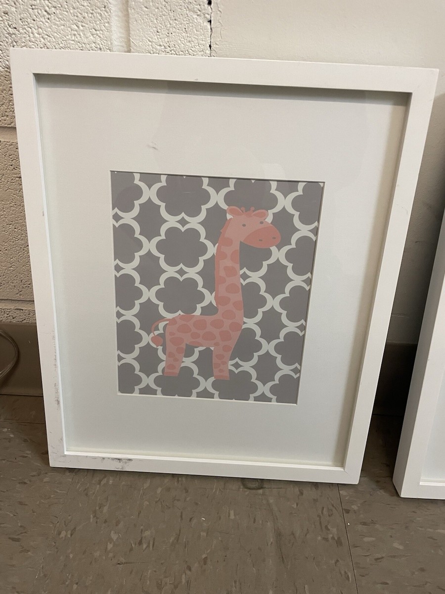 Pottery Barn Artwork Set of 2 Pink/Gray Zebra & Giraffe 17x14