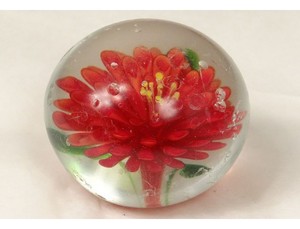 Détails Sur Sulfure Presse Papier Cristal Fleur Rouge Pistil Jaune Antique French Xxème