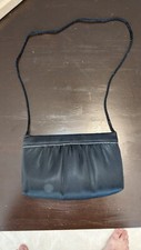 Cache Black Satin Clutch Silver Chain Evening Shoulder Bag Purse Formal Party