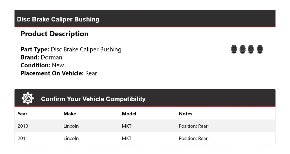 Buje de pinza de freno de disco trasero para Lincoln MKT Dorman 2010-2011 Foto 2 de 4
