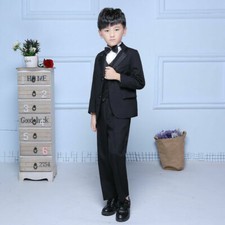 Page Boys Suits 5 Piece Waistcoat Shirt Wedding Costume Prom Formal Party Black