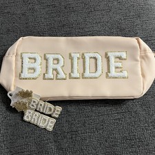 New Peach Nylon Bride Makeup Bag With Bride Earrings