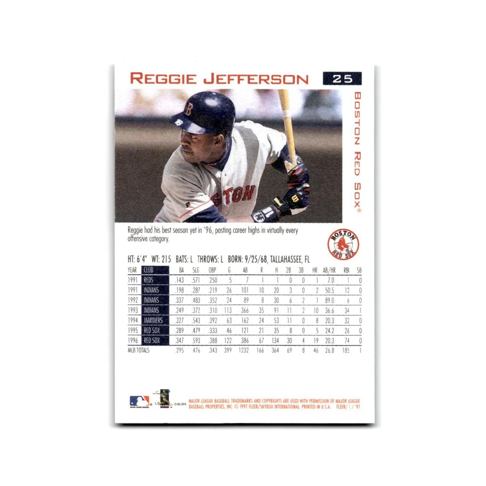 Reggie Jefferson 1997 Fleer #25 Boston Red Sox Baseball Card NM - Image 2 of 3