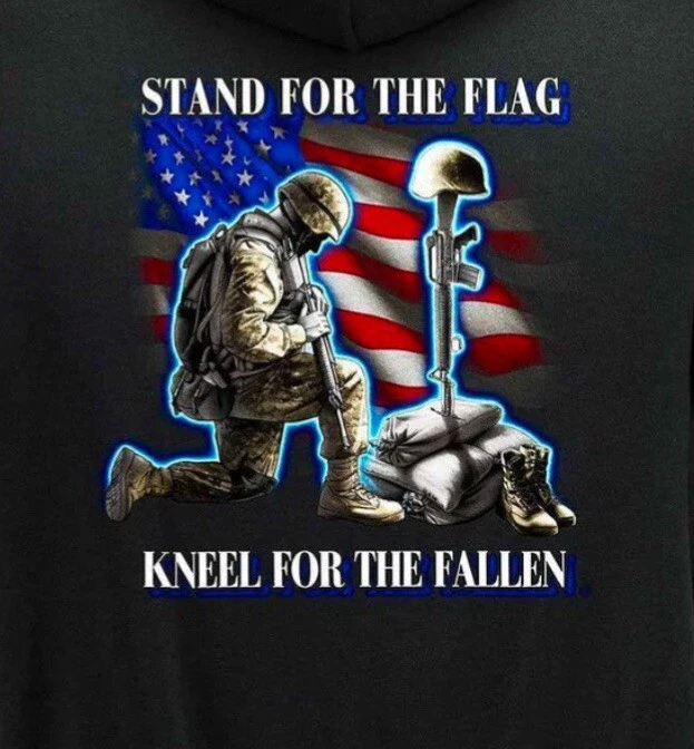 “Stand For The Flag Kneel For The Fallen” Premium 8oz 50/50 Black Hoodie Sz 3XL - Image 3 of 4
