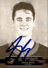Shane Pinto Signed 2021-22 Upper Deck UD Rookie Portraits card Ottawa Senators. rookie card picture