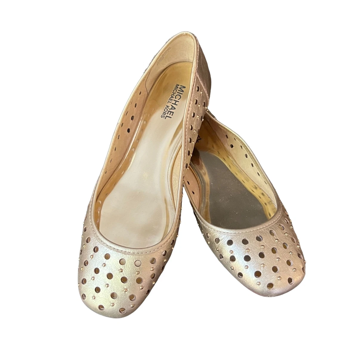 Michael Kors Gold Perforated Studded Ballet Style Flats Size 9.5 M Leather