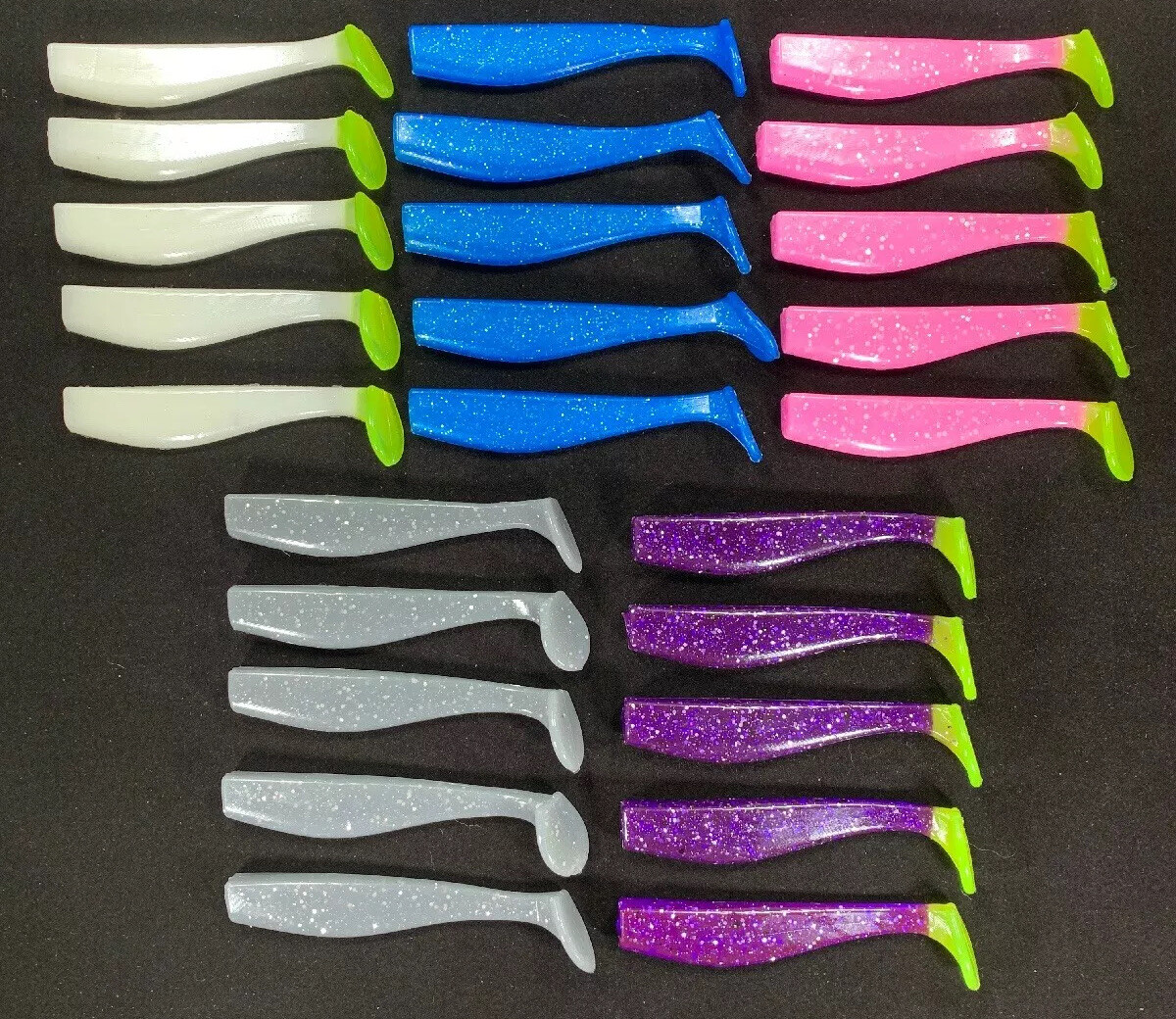 Confezione Da 20 - 4" Paddle Tail Shad-NERO BLU SILVER-Paddle - Foto 13