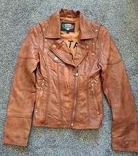 Aviatrix Vintage Biker Motorbike Style Jacket Small Leather Butter Soft Tan 8/10