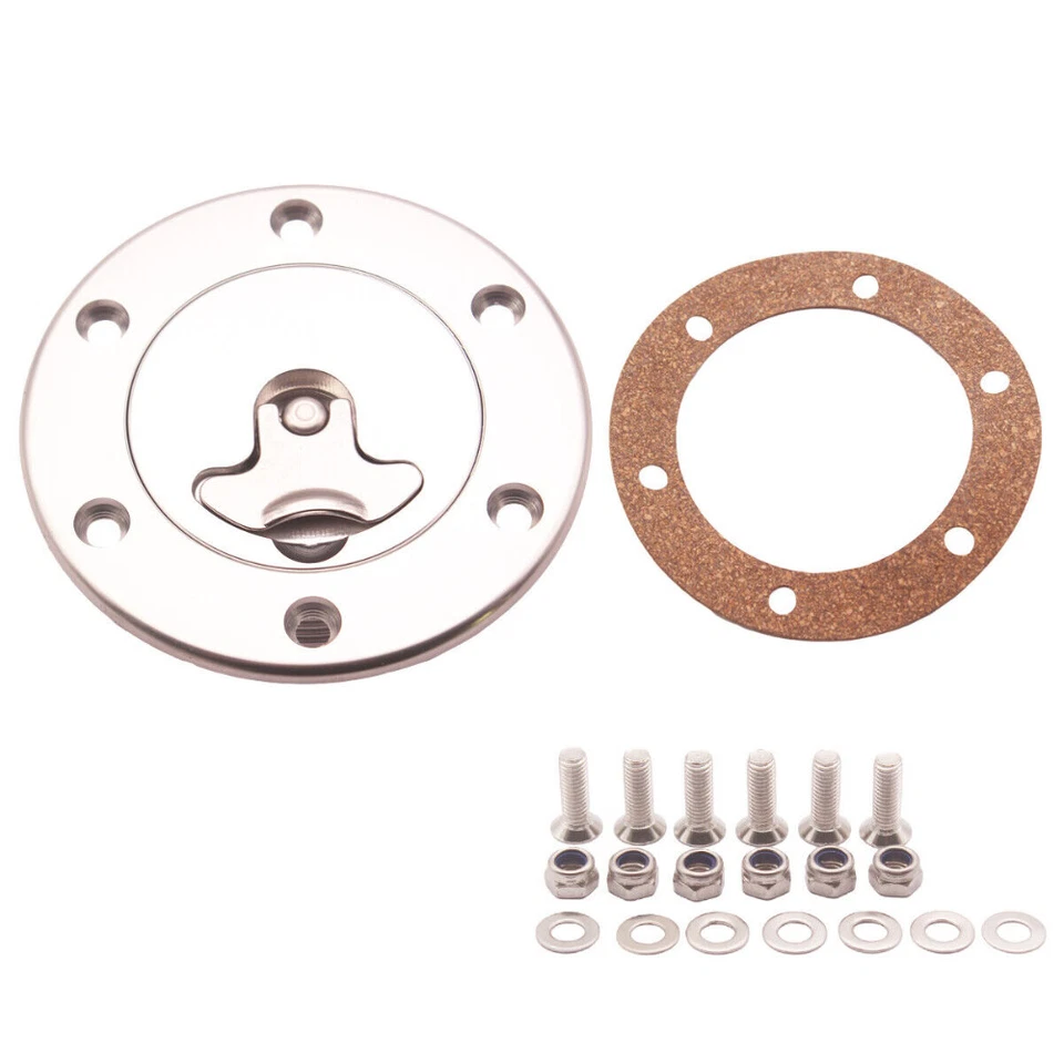 Universal Fuel Cell Surge Tank Cap Flush Mount 6 Bolt Opening ID 43.5mm Silver - Image 3 of 4