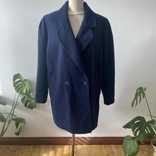 Vintage Etam Oversized Navy Wool Coat Womens Size Large 80s Boyfriend