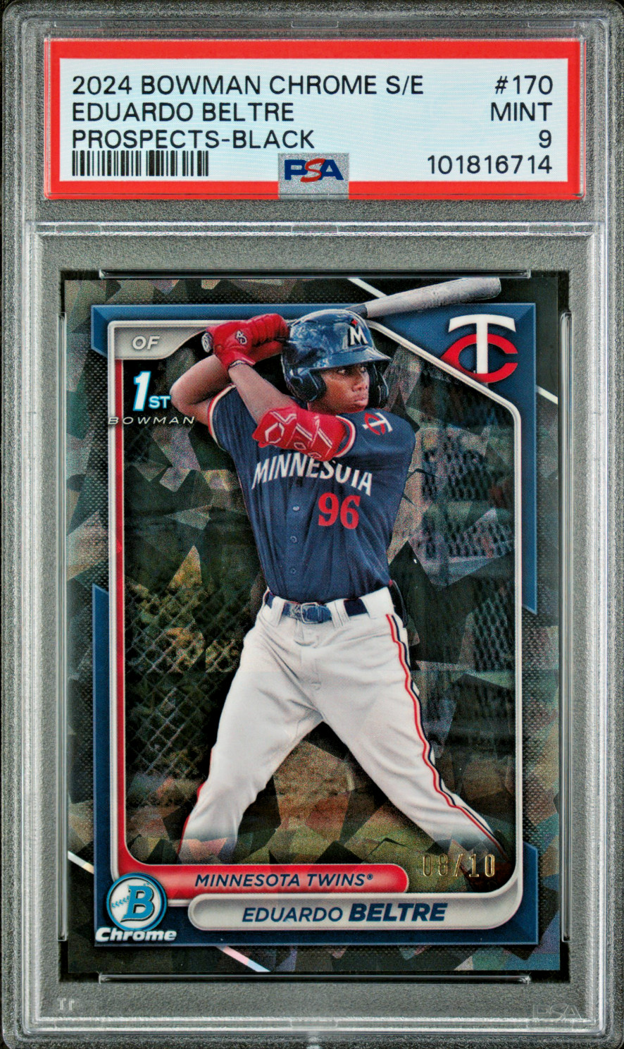 2024 Bowman Chrome Eduardo Beltre 1st Black Refractor Sapphire # /10 PSA 9 Twins