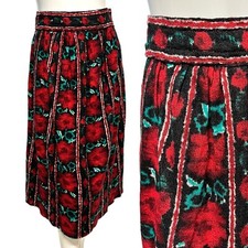 Vintage Skirt Red Rose Print Midi 10 Red/Blue Cottage/Gypsy/Peasant/Boho