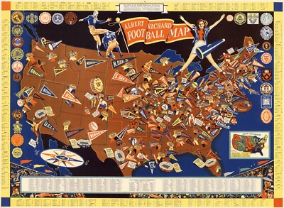12289.Decor Poster.Vintage Interior wall design.1939 Football teams fun map