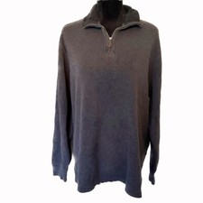 Lands End Mens Size L 1/4 Zip Up Blue Grey Pullover Sweater Suede Elbow Patches