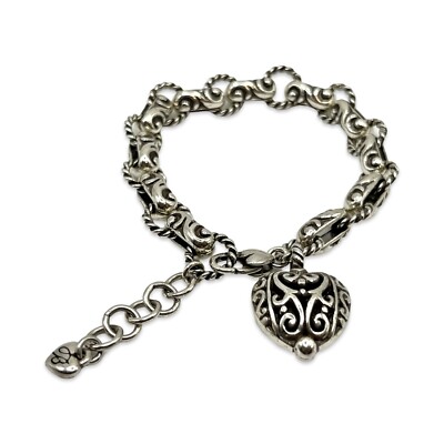 Vintage Brighton Silver Plated Chunky Chain Bracelet W/ Heart