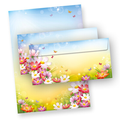 Briefpapier Set bunt Florentina (25 Sets) und Umschläge Blumen farbig
