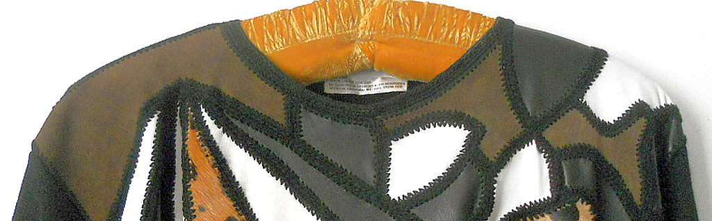 LEATHER PATCHWORK  and 100% WOOL SWEATER Black Br… - image 5