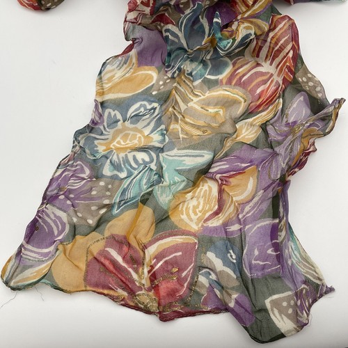 Vintage Sheer Floral Pattern Scarf 11x62” Deep Colored Lightweight Rayon India - Picture 4 of 11