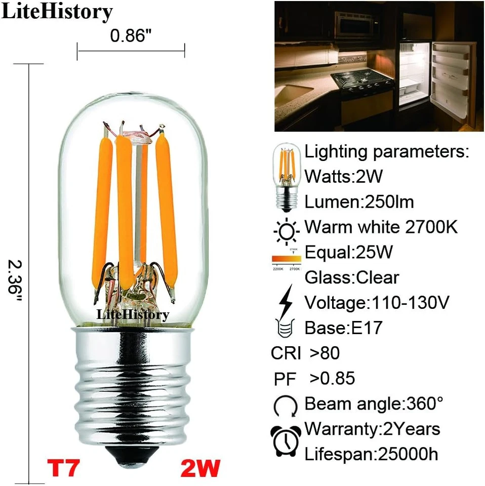 E17 Led Bulb ETL 25W Appliance T7 Led Bulb 250Lm 2700K 2W Microwave Light Bulb 2 - Image 3 of 4