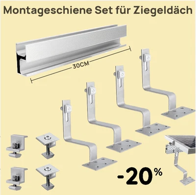 MARKENLOS PV Montageset Ziegeldach Befestigung Solarpanel Halterung 30cm Montageschiene