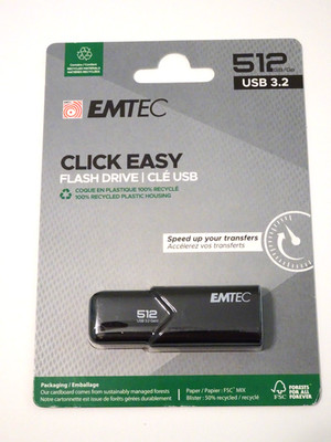 Emtec Dexxon B110 Click Easy 512GB USB 3.2 Flash Drive Black Capless 20mb/s NEW