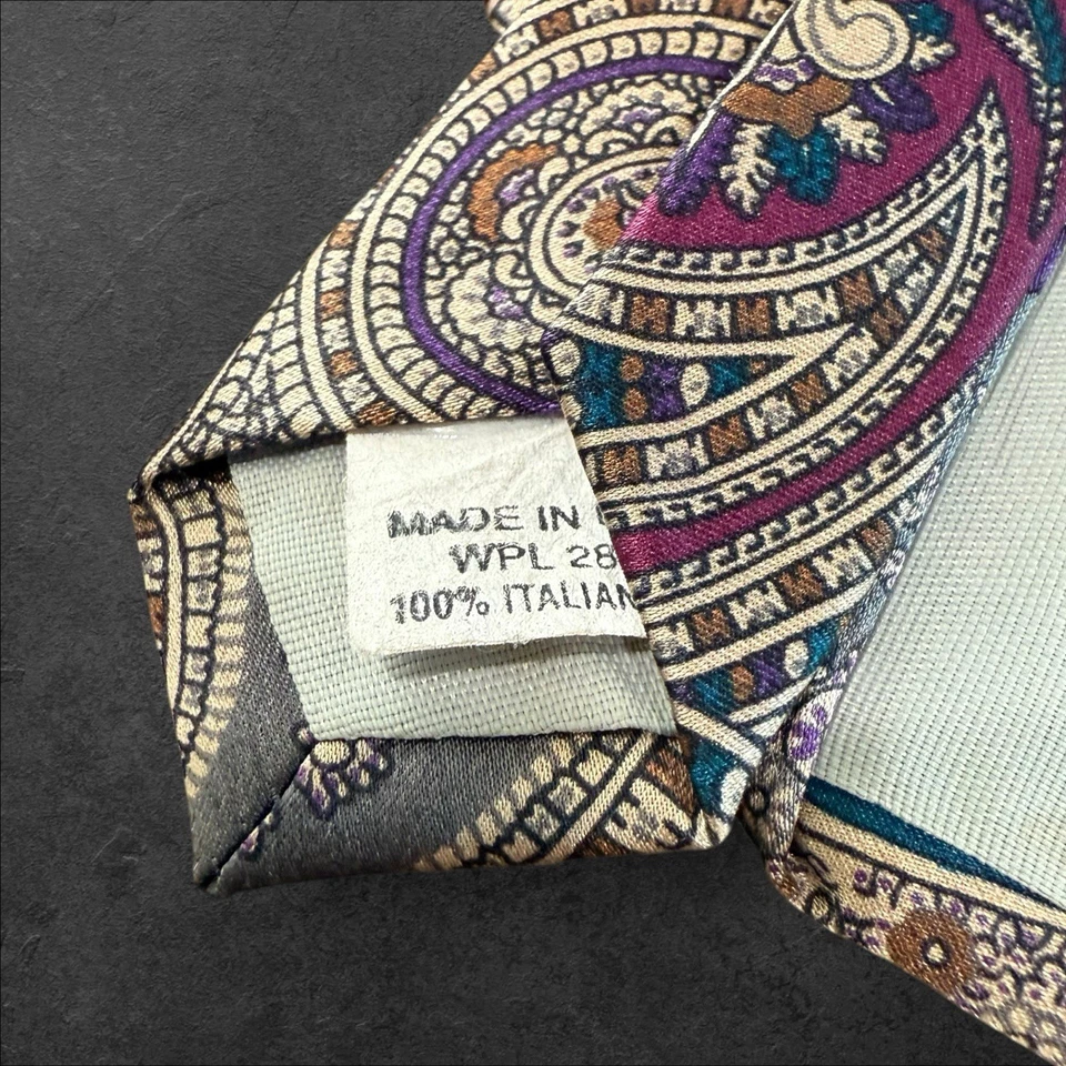 Corbata para hombre Mario Valentino roja ~ dorada seda cachemira hecha en EE. UU. 3,5" X 57" Foto 4 de 4