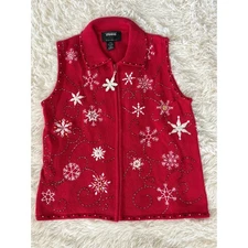 Studio Joy Christmas Vest Womens PM Petite/Medium Red Snowflake Knit Holiday