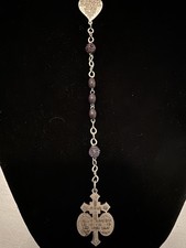 Metal Crucifix Christian Rosary with Heart Medal and Dark Prayer Beads