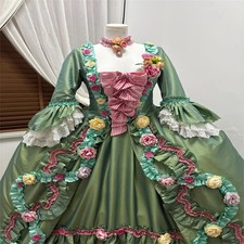 Green Rococo Ball Gown Floral Ruffle Long Sleeve Victorian Dress Custom Made