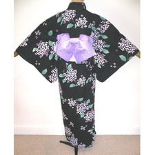 NEW Japanese Yukata Kimono Set + Pre-tied Easy Tsuke Butterfly Bow Obi & 2 Ties.