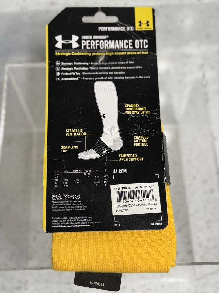 Meias masculinas amarelas Under Armour UA Performance OTC novo tamanho 4-8.5 - Imagem 3 de 4