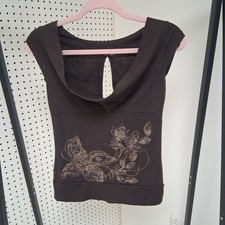 Vintage Boho Fairycore Brown Butterfly Floral Top Gold Foil Y2K Cottagecore Cute