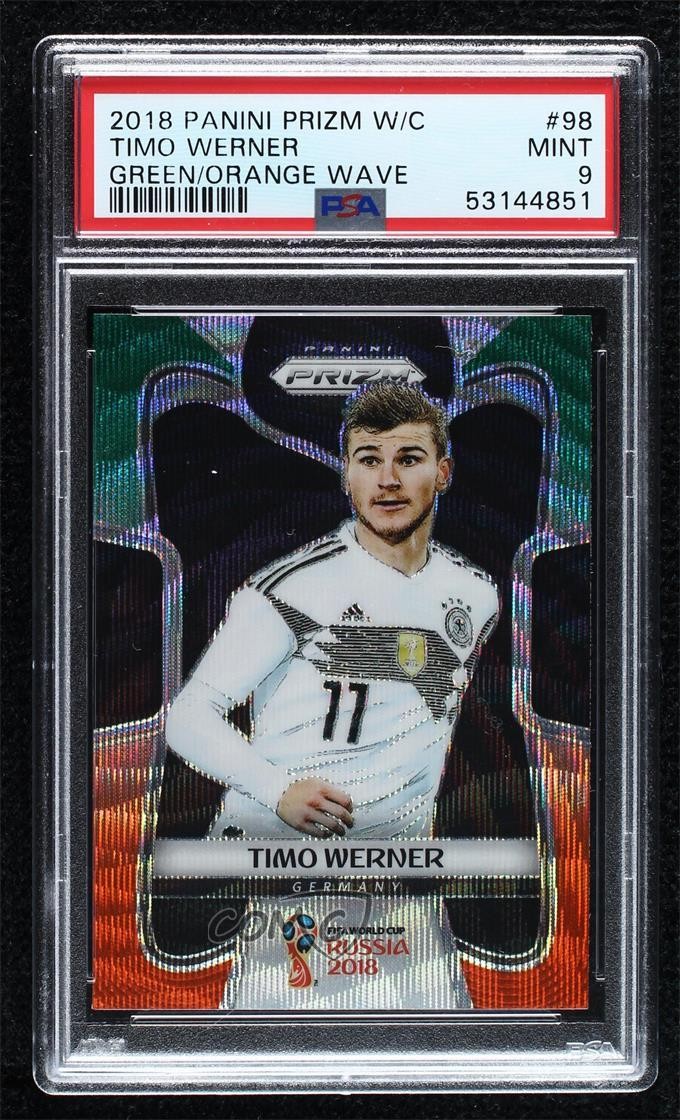 2018 Panini Prizm World Cup Green & Orange Wave Timo Werner #98 PSA 9 MINT 08c9