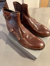 Alexander McQueen Triple Monk Strap Boots, Crackled Brown Leather, EU43/US10,NIB