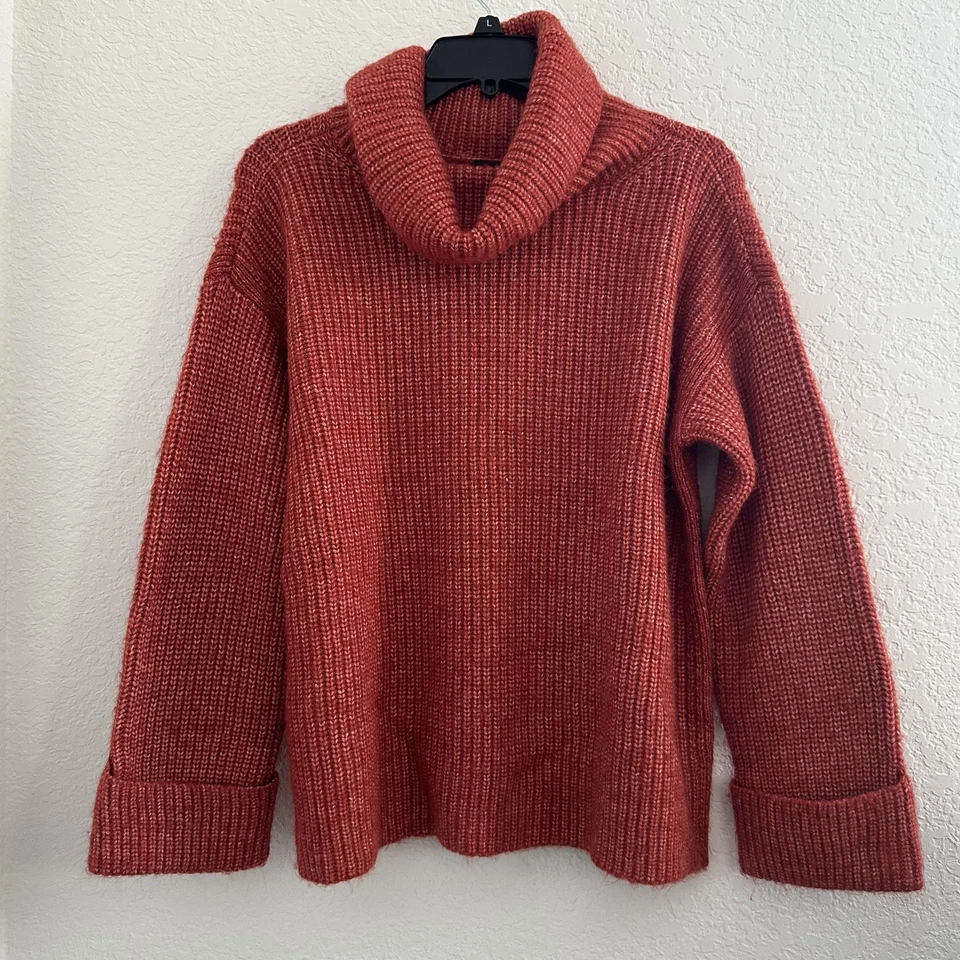 Suéter de punto grueso Ann Taylor para mujer L rojo oxidado jaspeado capucha cuello cálido acogedor Foto 2 de 4