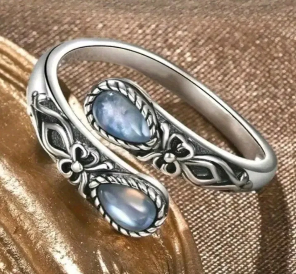 💎💎💎 ANELLO DONNA PIETRE DURE. ARGENTO INDIANO E PIETRA DI LUNA. REGOLABILE💎 - Immagine 4 di 4