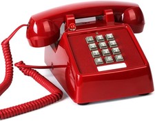 Red Corded Telephone, Vintage Desk Phone with Visible Ringing Indicator, Large