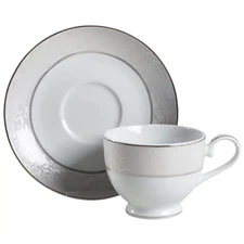 MIKASA Footed Cup and Saucer Set Parchment, Platinum