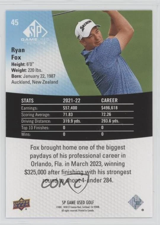 2024 SP Game Used Ryan Fox #45 Rookie RC - Image 2 of 2
