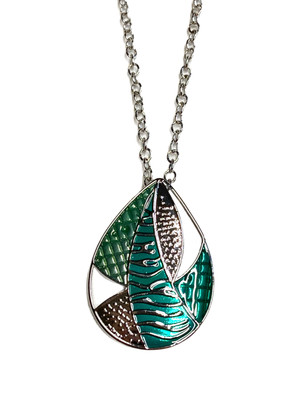 NWT CHRISTOPHER & BANKS Shades of Green Enamel Teardrop Leaf Pendant Necklace