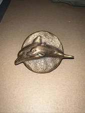 1 Dolphin With Baby Door Drawer Pull Knob Heavy Brass