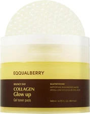 EQQUALBERRY Collagen Glow Up Gel Toner Pads Korean K Beauty Skincare 60 Count