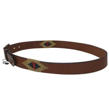 Gaucho Brown Leather Belt 95 cm 36-38" Embroidered Western Tribal w/Buckle #D21-