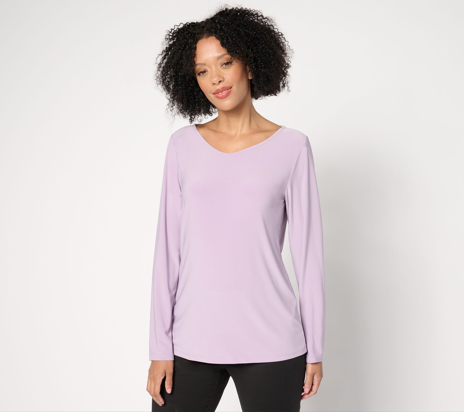 Dennis Basso Women's Top Sz XL Italia Knit Voop Neckline Purple A672924