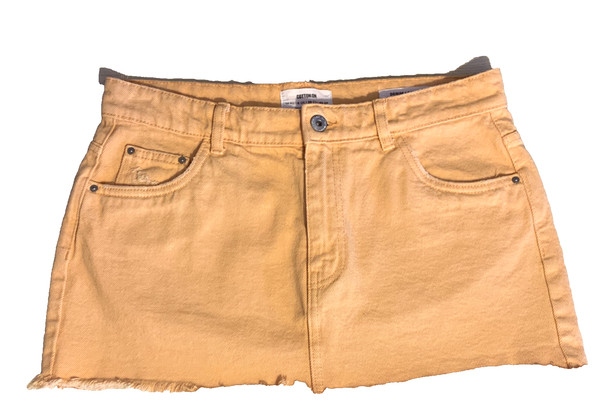 Women's 10AU Cotton On Denim Distressed Low Rise Mini Skirt Pockets, Orange