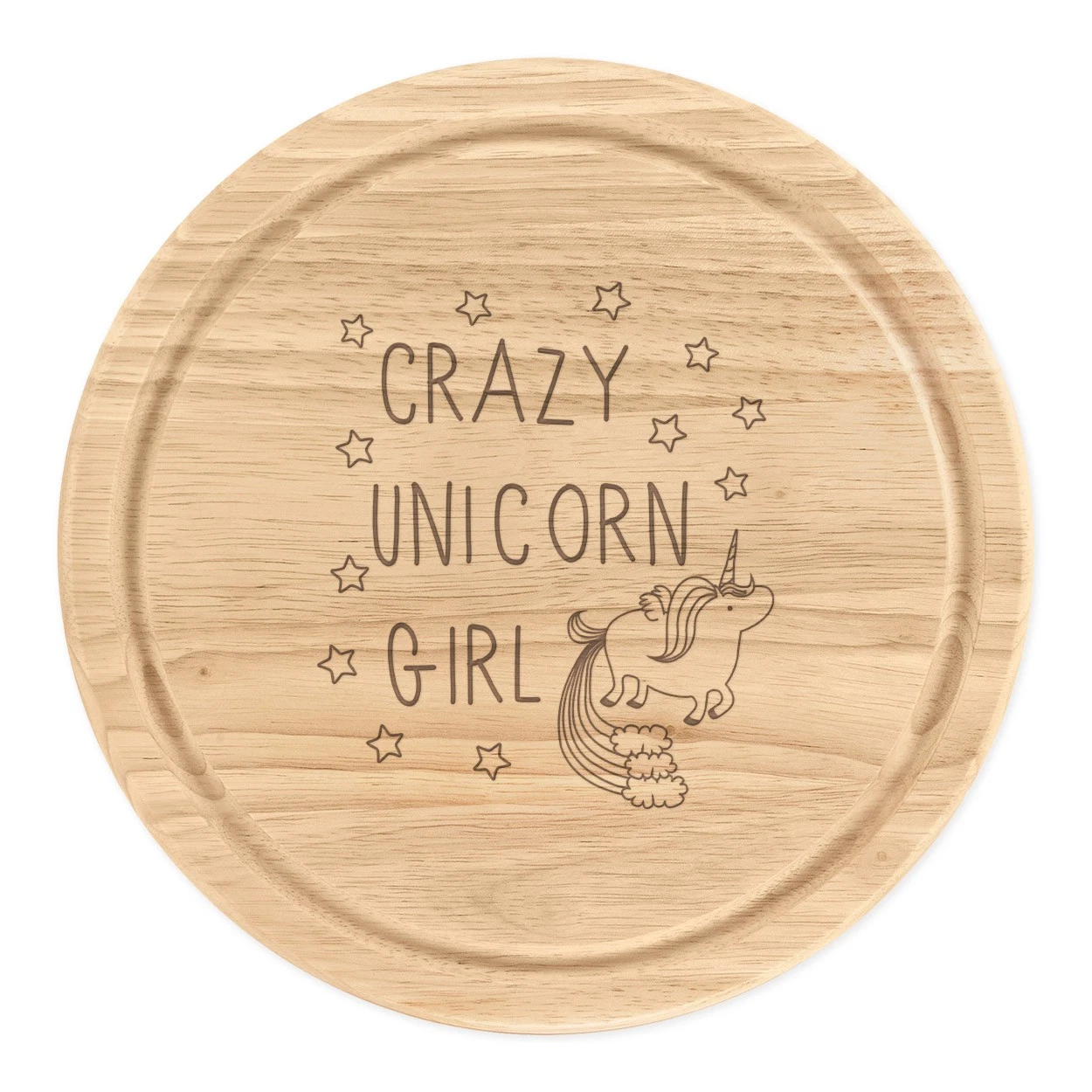 Crazy Unicorn Girl Round Chopping Cheese Board Funny Rainbows