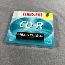 Maxell CD-R Blank Maxdata 80 Min each CDs, 48x max. 700mb  5 Pk - NEW SEALED