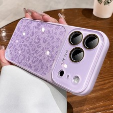 For iPhone 17 16 15 14 13 12 Pro Max Glitter Bling Leopard Print Shockproof Case