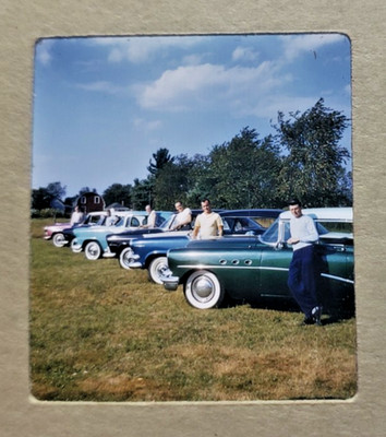 Stereo Realist Kodachrome Slides | 1950s *CAR MEET* x5 Young Men Automobile Show