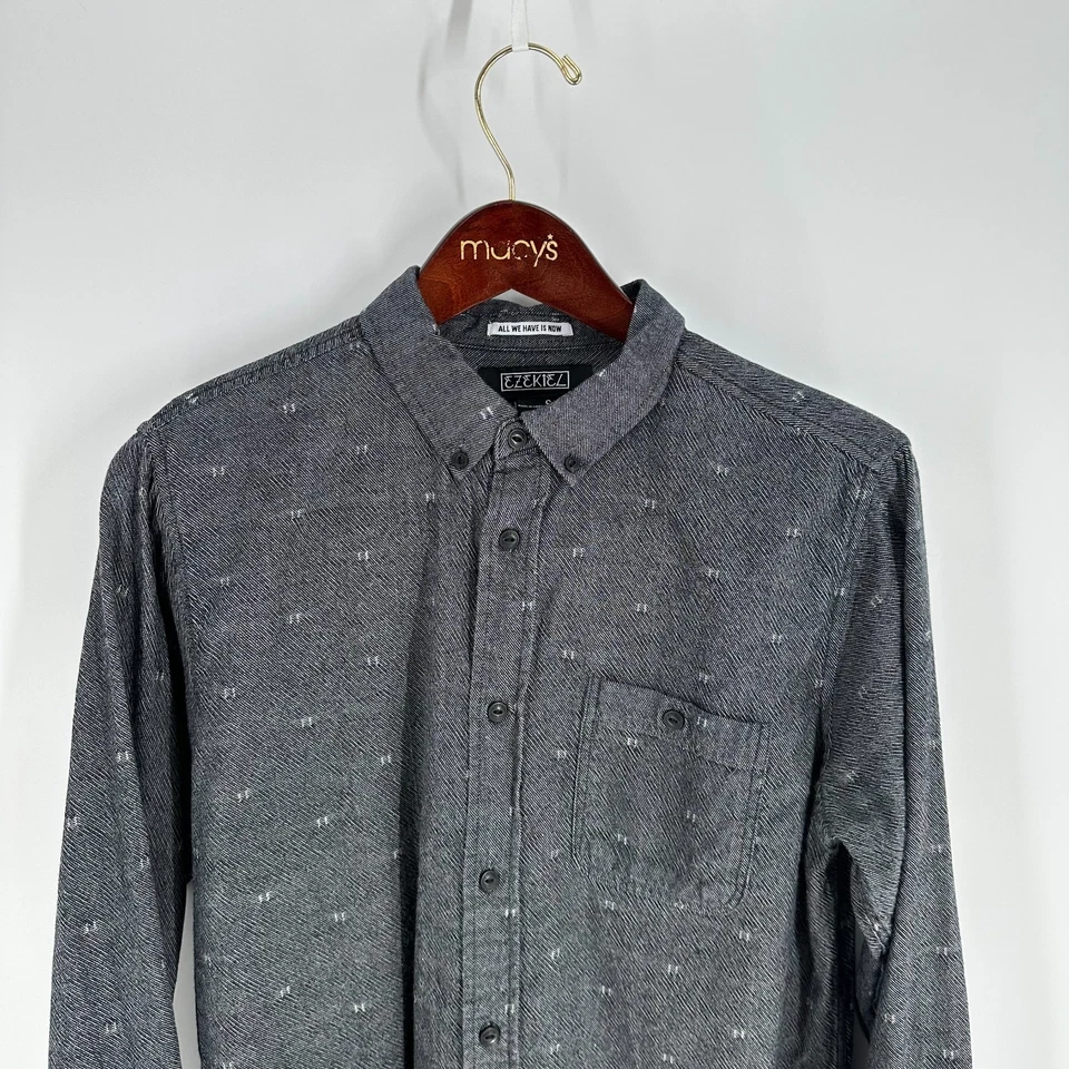 EZEKIEL Herringbone Western Classic Button Down Shirt Heather Gray Size S - Image 3 of 4